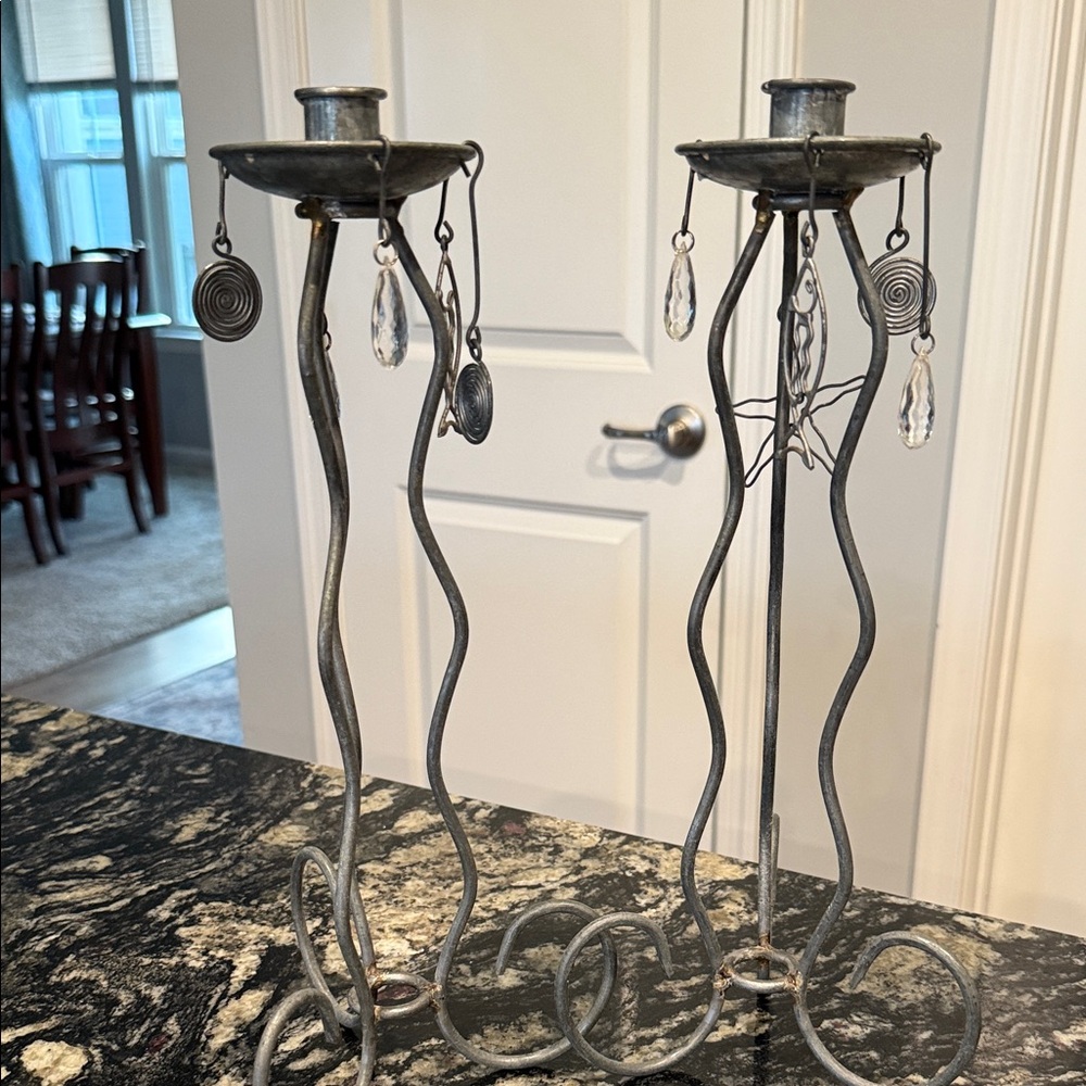 Artistic Metal Candle Holders with Crystal Accents